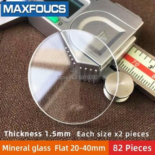 Table glass mineral glass Flat thickness 1.5 mm diameter 20 mm ~ 40mm Crystal Transparent , Each size x 2 , A total of 82 pi