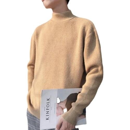 2021 semi-turtle neck mens new autumn and winter of the tide youth sweater thickened pullover jacket warm bottoming shirt