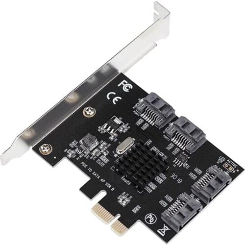 PCIE Riser Card PCI-E X1 PCIE to SATA3.0 Expansion Card Hub Adapter 4XSATA3.0 Interface Supports SSD Hard Disk
