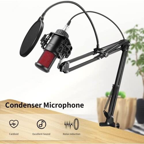 Metal Profession Condenser Microphone Studio for PC Computer Streaming Recording Microphone Sound Card Phantom Power Mic Gaming