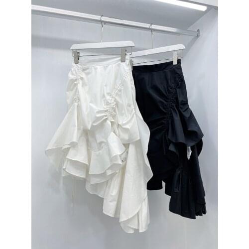 Fashion 2021SS Summer New Women Cotton Asymmetrical Ruffles Casual Mini Skirt 2 Color Ddxgz2 4.07