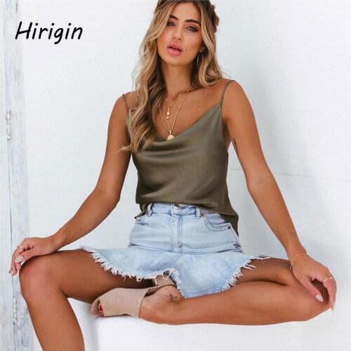2020 Women Silk Satin Camis Plain Sleeveless Strappy Camisole Vest Tank Top Tee Summer Costume Casual Fashion New Ladies Clothes