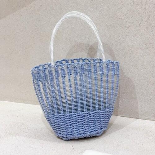 Women Straw Summer Woven Handbag Handmade Knitted Vegetable Basket Beach Storage Bag Women Tote Shoulder Bag Bohemia Purses