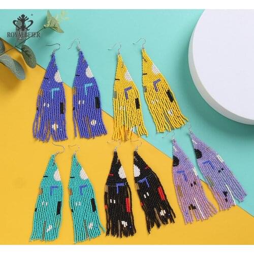 2021 New Design Women Bohemia Long Tessal Beads Earrings Vintage Coloful Handmade High Quality Dangel Earring For Girl Christmas