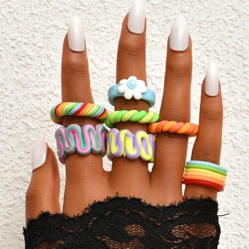 Sweet Handmade Candy Color Ceramic Clay Rings for Women Fashion Geometric Irregular Rings Party Jewelry Accessories