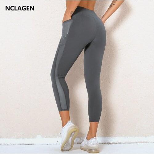 NCLAGEN Women Yoga Pants Sportswear High Waist Mesh Pocket Gym Fitness Leggings Sport Workout Running Capris Squat Proof Tights