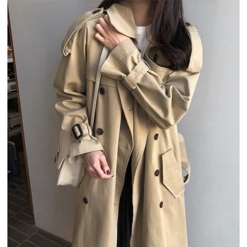 2021 Spring Autumn Long Women Trench Coat Double Breasted Belted Lady Outerwear Fashion Fashion Khaki Loose Windbreaker Casual