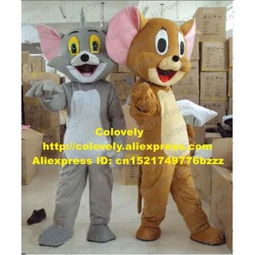 Lively Tom Jerry Brown Mouse Rat Mice Grey Cat Moggie Kitten Adult Mascot Costume Mascotte With Big Pink Ears No.288 Free Ship