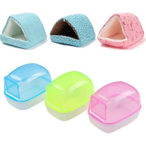 1PC Cute Mini Hamster Rabbit Guinea Pig Plush House/Translucent Plastic Bathroom Comfortable Small Animal Pets Sleeping Bed Cage