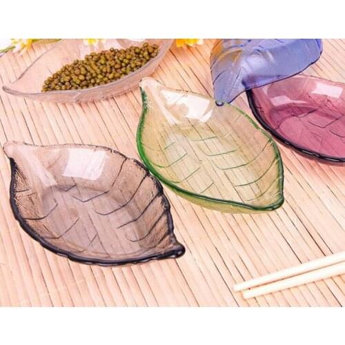 1PC Glass Snack Dish Plates Leaf Kitchen Spices Sauce Dish Home Desktop Fruits Desserts Tray Food Storage Dish OK 0835