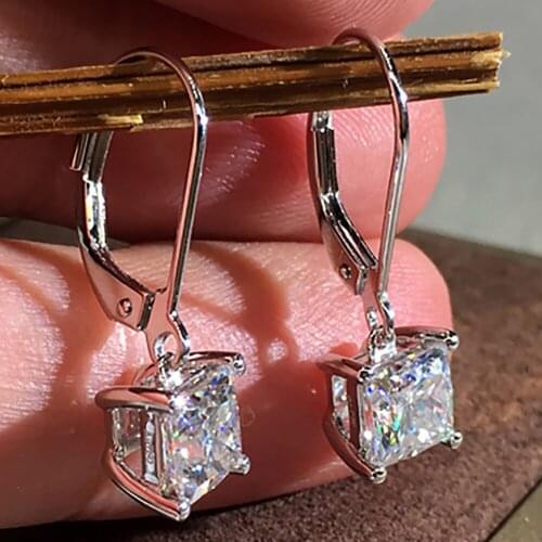 10K White Gold 2 Carat Drop Clip Earrings Women Present Wedding Anniversary Engagement Party Square Princess Moissanite Diamond