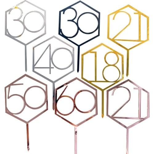 18/21/30/50th Acrylic Happy Birthday Cake Topper Gold Number Acrylic Cake Topper for Anniversary Birthday Party Cake Decorations