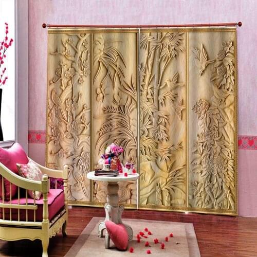 3D Curtain Luxury Blackout Window Curtain Living Room Relief bamboo curtains for bedroom home drapes