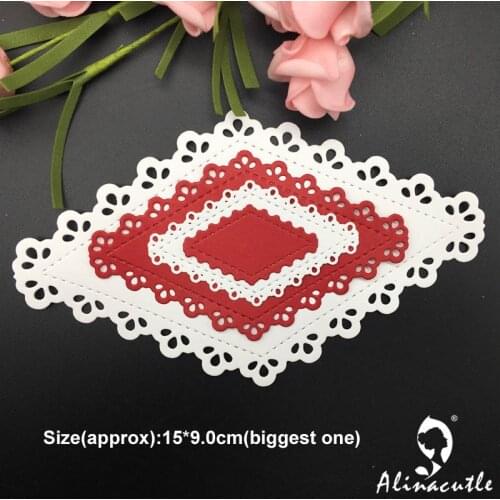Die Cut METAL CUTTING DIES diamond cut 4pc flower rhombus frame Alinacraft Scrapbook paper craft album card knife art cutter die