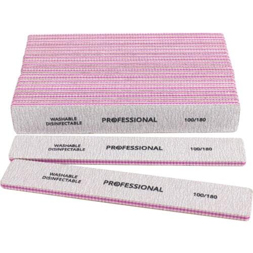 5Pcs Professional Nail File 100/180 Washable Buffers 80/80 Emery Board Straight Sanding Files UV Gel Polishing Manicure Tools