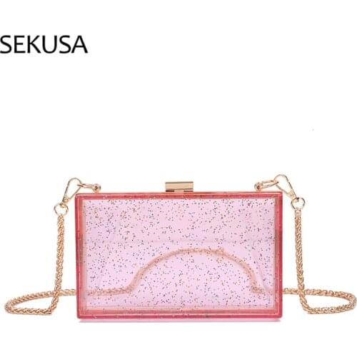 Sequined Acrylic Women Evening Bags Flap Design Fashion Day Clutch Party Holder Chain Shoulder Plastic Purse