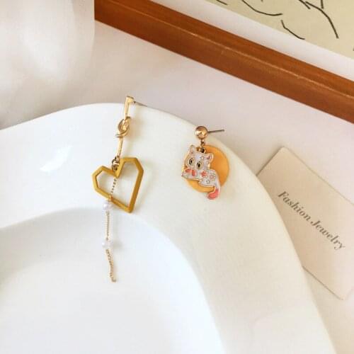 Long Chain Asymmetric Indian Earrings Love Beautiful Cat Cute Earrings