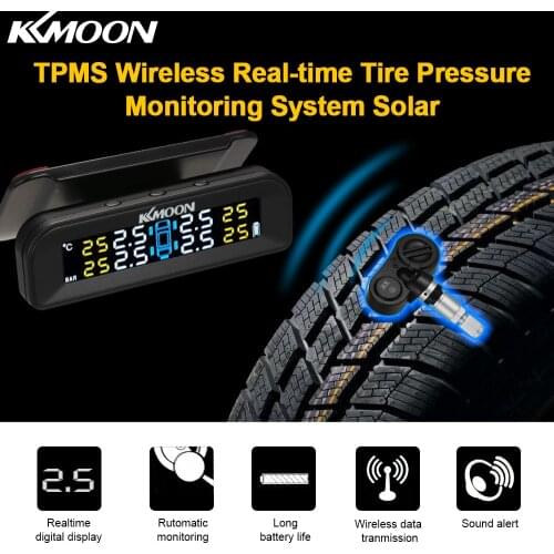 KKmoon TPMS Wireless Real-time Tire Pressure Monitoring System Solar Energy with Clear LCD Display 4 Internal Sensors Alarm