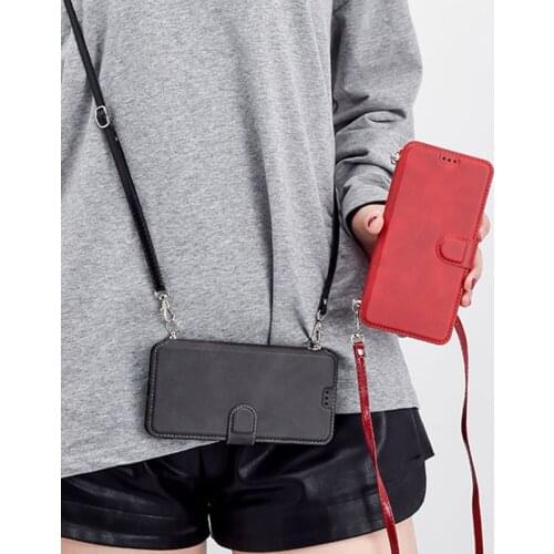 Crossbody Flip Wallet Case For iPhone XR XS 13 11 12PRO MAX 6S 7 8 PLUS PU Leather Card Holder Shoulder Strap Neck Lanyard Cover