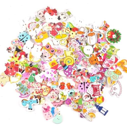 36 styles Cartoon Painting Wooden Buttons for Crafts Scrapbooking Sewing Clothes Button DIY Kid Apparel Supplies 15-35mm