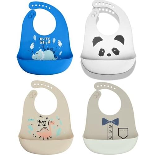 Cartoon Animal Baby Bibs Waterproof Soft Silicone Baby Girl Boy Feeding Stuff Printed Adjustable Kids Children Bib Apron