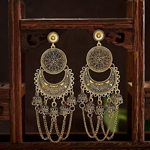 Ethnic Womens Flower Gold Long Dangle Earrings Jhumka Indian Earrings Palace Orecchini Donna Vintage Lantern Earring