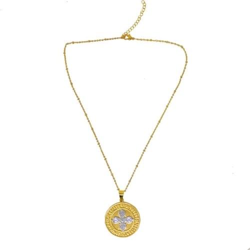 Feng Shui “Happiness & Wealth” Gold Neck Chain Magic Weapon Medallion Hanging Round Necklace W4322