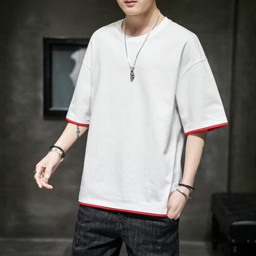 Spring and Summer Male Solid Color Oversized 6XL T-shirt Mens Loose Casual Wear Stitching T-shirt Men Street Wear Hip-hop Top
