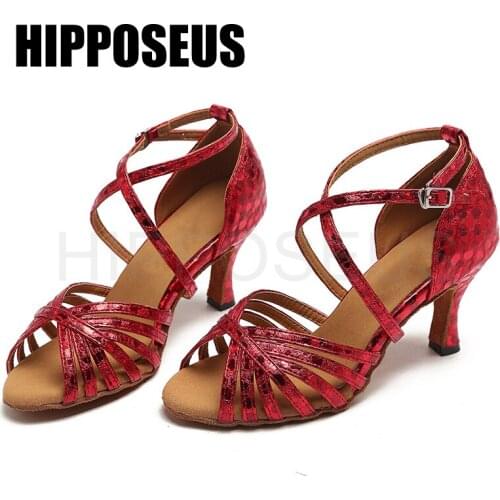 Hipposeus Women Dance-Shoes For Girls Ladies Ballroom Latin Dance Shoes Modern Tango Jazz Dancing Shoes Red Heels Salsa Sandals