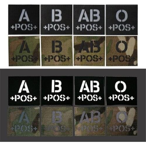 Blood Type Infrared in the dark Patch A+ B+ O+ AB+ POS Positive IR patch Reversed CP Military Patch badge with hook loop