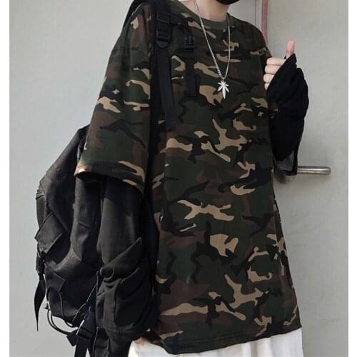 Harajuku Camouflage Fake Two-Piece Long-Sleeved T-Shirt Women Unisex Korean Clothes Punk Oversized Grunge Kpop Gothic Couple Top