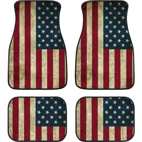 Aimaao Retro American Flag Design Carpet Car Floor Mats for Auto Van Truck SUV-4 Pieces Front & Rear Full Set with Rubber