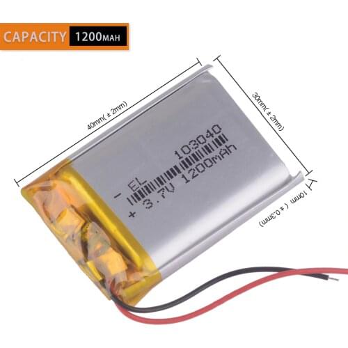 3.7V 1200mAh Lithium Polymer LiPo Rechargeable Battery 103040 For MP3 MP4 GPS PSP mobile video game PAD E-book Tablet 10*30*40
