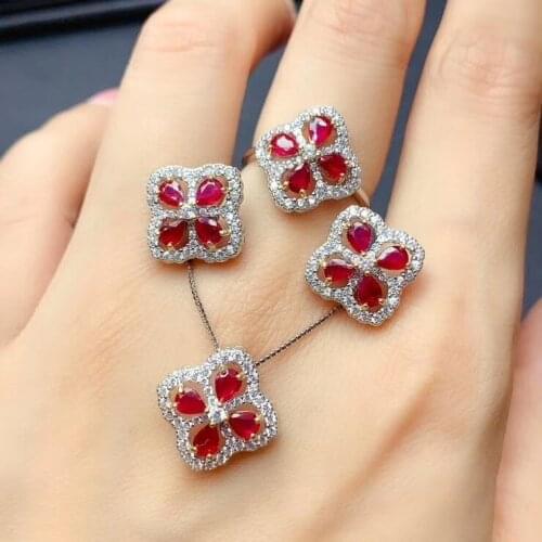 Best Gift Real Natural Ruby jewelry set Natural Real Ruby 925 sterling silver 1pc Ruby pendant,1pc ruby ring,2pcs ruby Earring