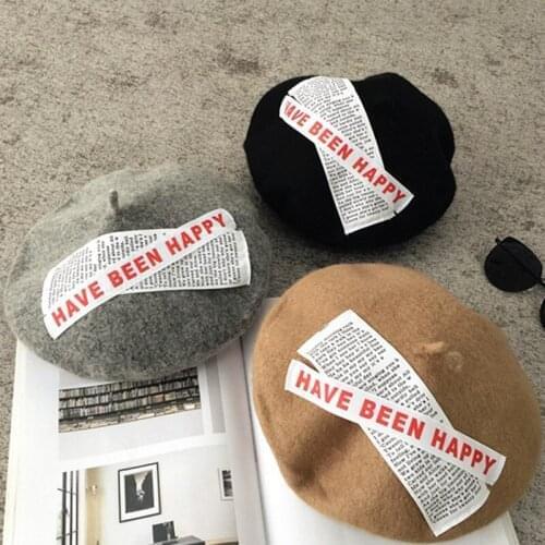 Fashion Cute Berets Female Hats Soft Retro Woolen Letters Patch Artist Cap Autumn Winter Vintage Painter Cap Lady Beret Hats