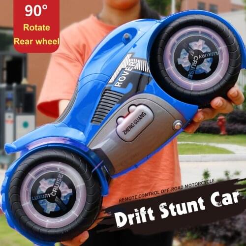 RC Motorcycle 2.4G RC Stunt Drift Car 1/12 Huge Transformable Motorcycle 180 Degree Flick Music Remote Control Drift Motorbike