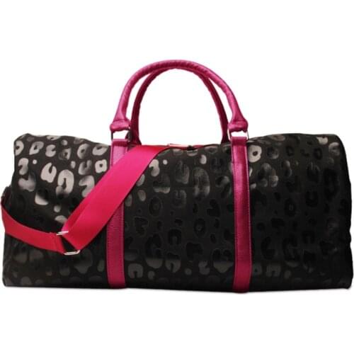 2021 New Arrival Black Bright Leopard PU Fashion Weekenders Portable Large Capacity Tote Bags with Starps