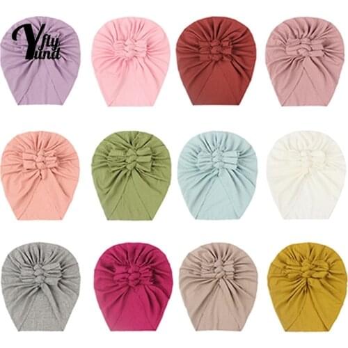 Yundfly Solid Color Striped Baby Girls Turban Hat Cute Handmade Bows Newborn Caps Soft Comfortable Children Bonnet Holiday Gifts