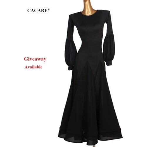 CACARE Ballroom Dance Competition Dresses Waltz Dress Standard Dance Dresses Costumes D0277 Big Ruffled Hem Puff Sleeve