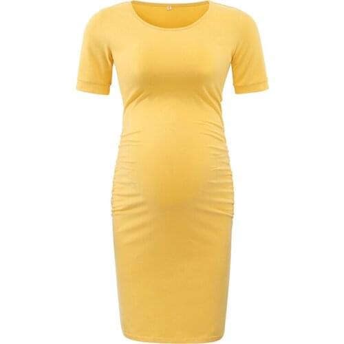 Side Ruched Maternity Dresses short-sleeved Bodycon Pregnancy Dress Wrap Maternitys Dress Summer Basic Hip Skirt for Photo Shoot
