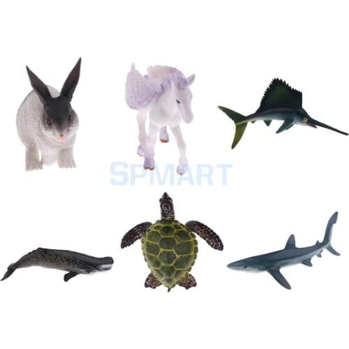 Realistic Plastic Animal Model Figure Rabbit Horse Sailfish Whale Turtle Shark Figurine Kids Educational Toys Home Decoration