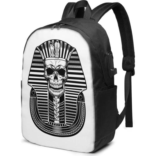 School Bag for Boy and Girl Pharaoh Skull Egyptian Mummy Skeleton Backpack with USB Charging Funny Daypack For Teenager Student