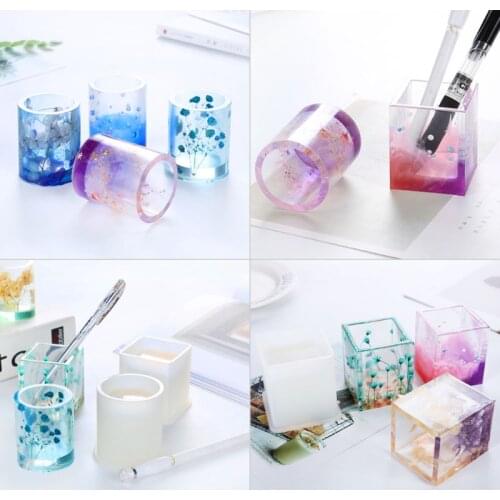 Silicone Mold Epoxy Resin DIY Pen Container Organizer Square Round Storage Holder Silica Molds Crafts Jewelry Making Charms