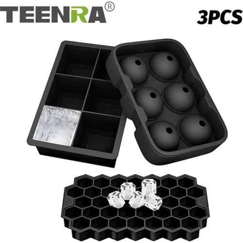 TEENRA 3Pcs/set Silicone Ice Cube Trays Round Whiskey Ice Ball Maker Reusable Silicone Honeycomb Molds Popsicle Party Bar Tool