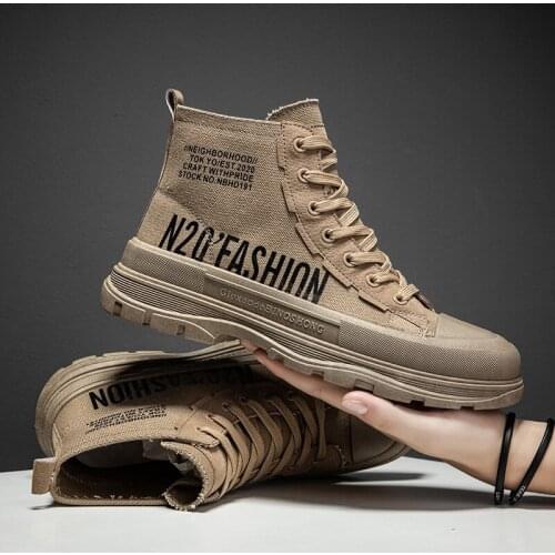 ZEEKSON Outdoor Comfortable Tooling Boots Autumn Casual Cloth Shoes Lace-up Martin Boots High-top Non-slip Canvas Mens Shoes