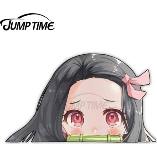 Jump Time 13 x 6.7cm For Nezuko Kamado Demon Slayer Peeker Car Stickers Windows Fine Decal Cartoon Car Accessories Decoration