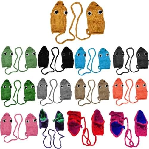 Unisex Winter Crochet Knitted Gloves Cute Cartoon Frog Mouth Eyes Windproof Warm Ski Full Finger Mittens with String