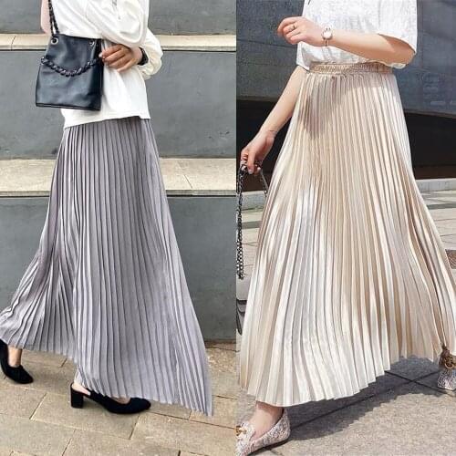 Women Muslim Skirts Modest Fashion Pleat Skirt Satin Elegant Hijab Clothing High Quality Long Bottoms Turkey Arabic Loose Casual