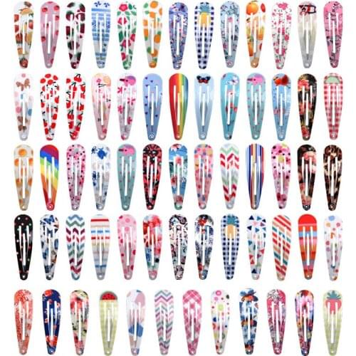 20Pcs/Set New Sweet Girls Hair Clips Flower Fruit Print Snap Metal Hairpins Colorful Baby Barrettes Women Hair Accessories 5cm