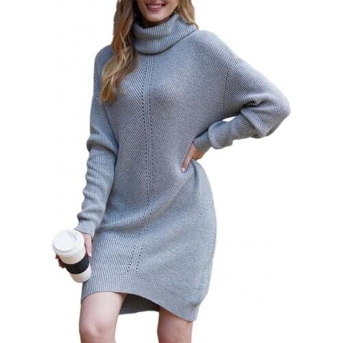 Winter Women Sweater Dresses Long Sleeve Turtleneck Solid Color Pullover Sweater Knitted Dress Turtle Neck Solid Mini Dress